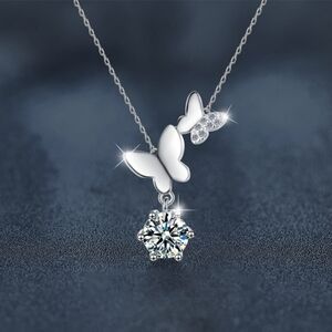 1 Carat Moissanite 925 Sterling Silver Butterfly Pendant Necklace